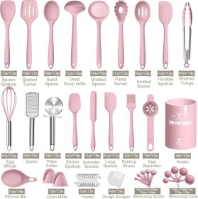Silicone Cooking Kitchen Utensil Set, 43 Pcs Pink Cooking Utensils Set, Turner, Tongs, Spoon, Spatula, Kitchen Gadgets Tools Set For Nonstick Coo