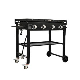 Commercial Griddle on Cart, 36" Heavy Duty Manual Flat Top Griddle, Outdoor Cooking Station with Side Shelves, Steel Propane Gas Griddle